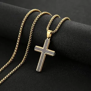 Carbon Fiber Cross Pendant, stainless steel, box chain, another view
