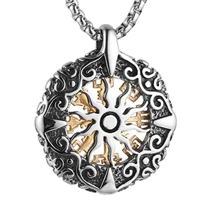 Viking Vegvisir Norse Pendant, stainless steel, another view