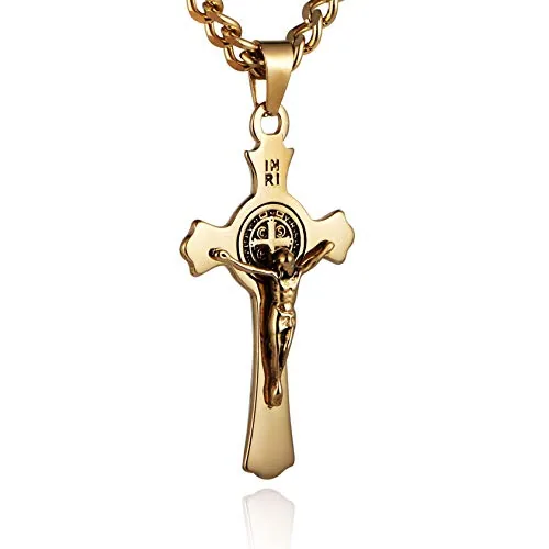 Benedict Crucifix Cross Pendant, stainless steel