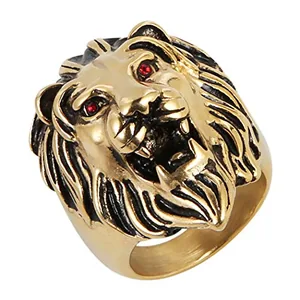 Lion Ring, stainless steel, red, another view