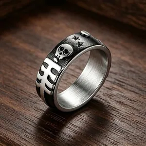 Skull Cross Star Ring, stainless steel, silver, another view