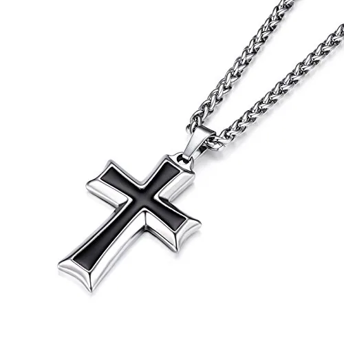 Cross Pendant, stainless steel, wheat chain, 24 in