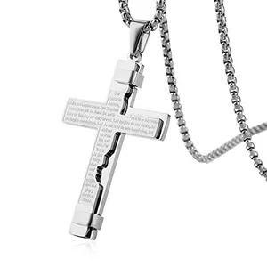 Lord's Prayer Pendant, stainless steel, wheat chain, silver, another view
