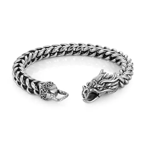 Dragon Snake Wolf Bracelet, stainless steel, Cuban chain, 8 mm
