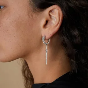 Sword Dangle Earrings, stainless steel, another view