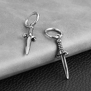 Sword Dangle Earrings, stainless steel, another view