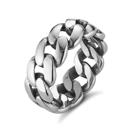 Band Ring, stainless steel, Cuban chain, 7 mm