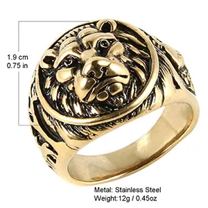 Lion Head Shield Ring, stainless steel, gold, another view