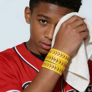 Baseball Bangle, leather, pack of 3, white, another view
