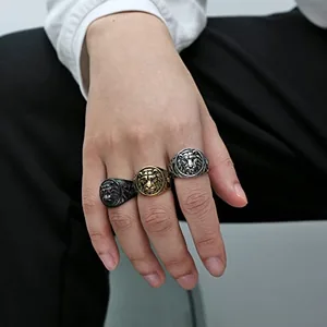 Lion Head Shield Ring, stainless steel, gold, another view