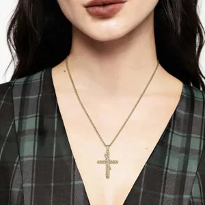 Lightning Bolt Cross Pendant, gold-plated steel, Cuban chain, 23 in, gold, another view
