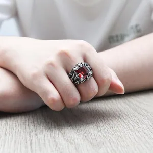 Dragon Claw Ring, stainless steel, red, another view