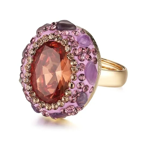 Amber Crystal Ring, gold-plated steel, gold
