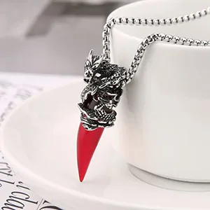 Dragon Pendant, stainless steel, red, another view