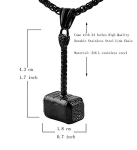 Thor Hammer Pendant, stainless steel, black, another view