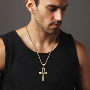 Coptic Ankh Pendant, stainless steel, rope chain, 22 in, gold, another view