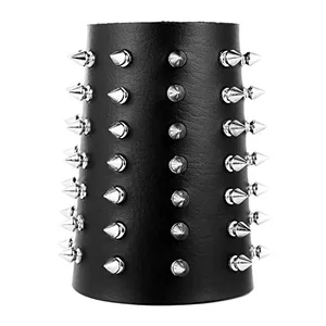 Metal Spike Studded Bracelet, leather, black, another view