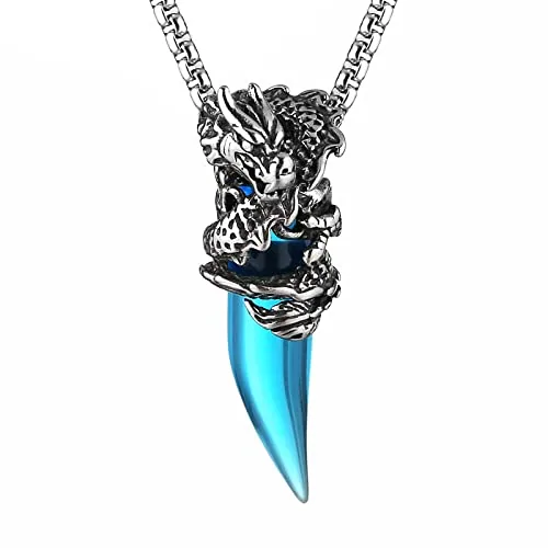 Dragon Pendant, stainless steel, blue