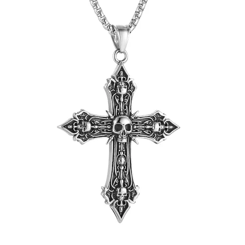 Cross Pendant, stainless steel, box chain
