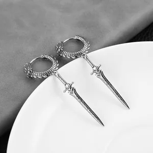 Sword Dangle Earrings, stainless steel, another view