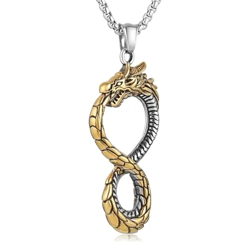 Dragon Pendant, stainless steel, box chain, two-tone