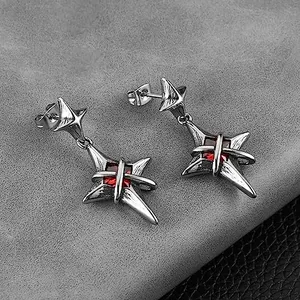Crystal Star Stud Earrings, stainless steel, red, another view