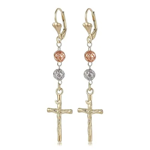 Tri-Tone Cross Dangle Earrings, gold-plated steel, gold