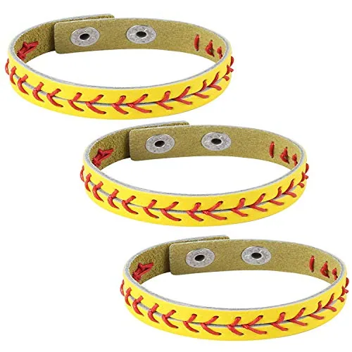 Baseball Bangle, leather, pack of 3, white