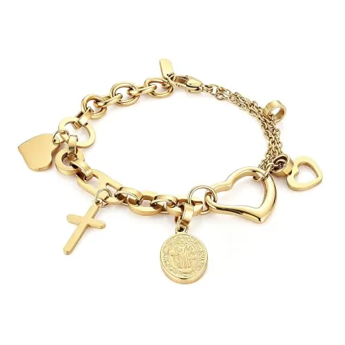 Saint Benedict Bracelet, gold-plated steel, gold