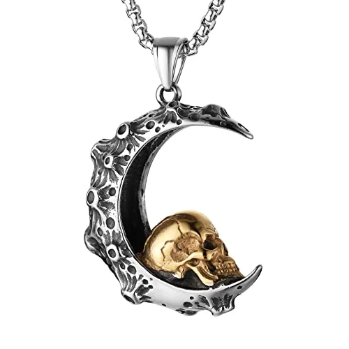 Moon Crescent Skull Pendant, stainless steel, silver