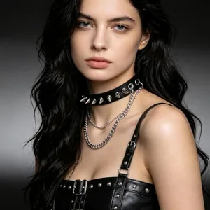 Spiked Studded Choker, leather, another view
