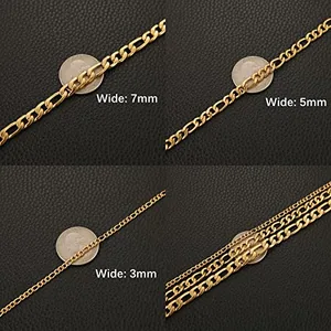 Chain, gold-plated steel, Figaro link, gold, another view