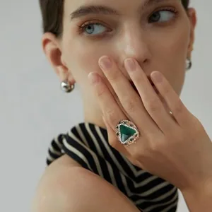 Malachite Statement Ring, gold-plated steel, green, another view