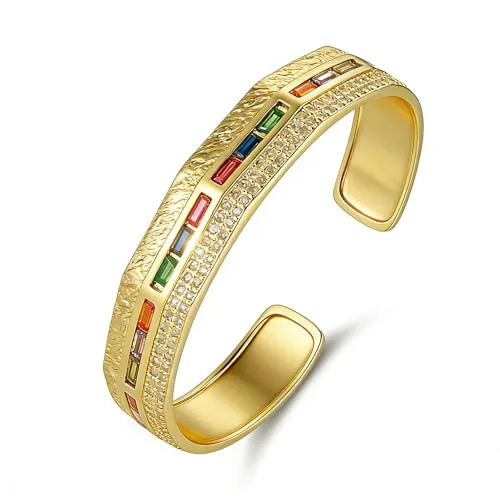 Rainbow Baguette Bangle, gold-plated steel, gold