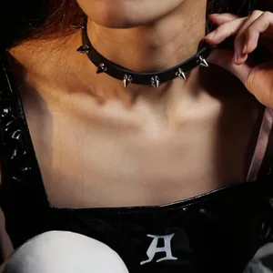 Spiked Studded Choker, leather, another view