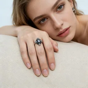 Skull Ring, stainless steel, black, another view