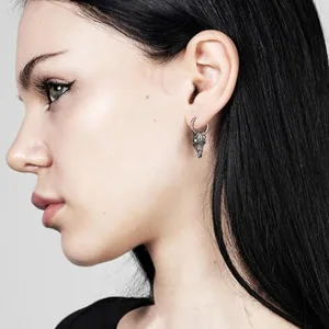 Skull Goat Head Earrings, stainless steel, another view