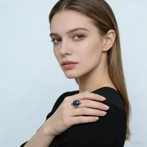 Skull Ring, stainless steel, black, another view