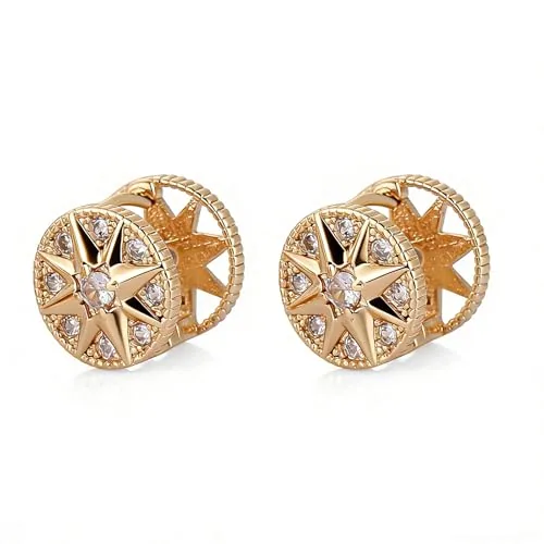 Star Compass Huggie Earrings, gold-plated steel, gold