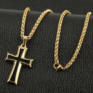 Cross Pendant, stainless steel, wheat chain, 24 in, another view