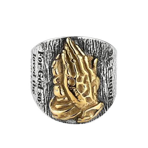 Praying Hands Ring, stainless steel, two-tone