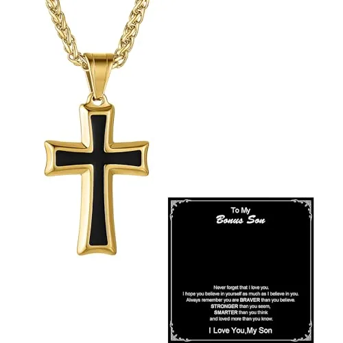 Cross Pendant, stainless steel, wheat chain, 24 in