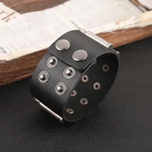 Bullet Cuff Bracelet, leather, black, another view