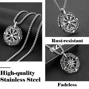 Viking Vegvisir Norse Pendant, stainless steel, another view