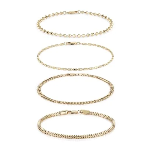 Beaded Bracelet, gold-plated steel, Cuban chain, pack of 4, gold