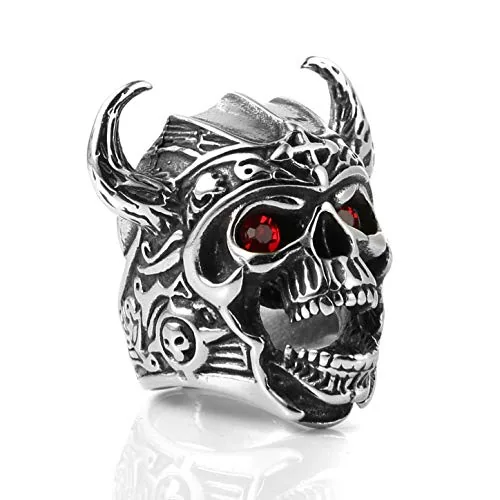 Eyes Skull Ring, stainless steel, red