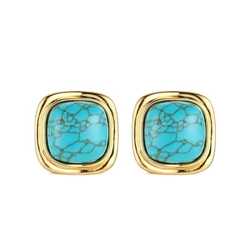 Cushion Square Natural Stud Earrings, gold-plated steel, gold