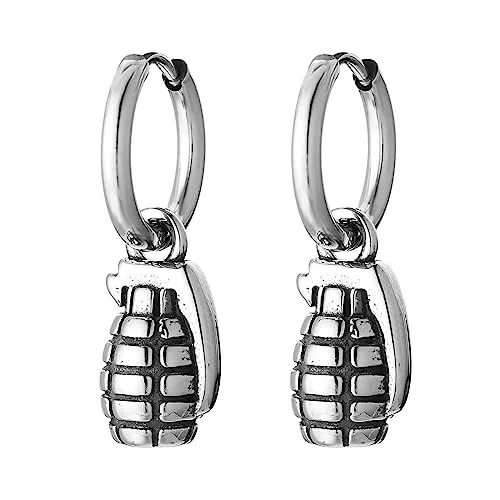 Grenade Dangle Drop Earrings, stainless steel