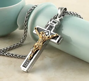 Catholic Jesus Christ Pendant, stainless steel, gold, another view