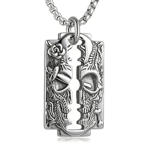 Skull Pendant, stainless steel, box chain, 22 in